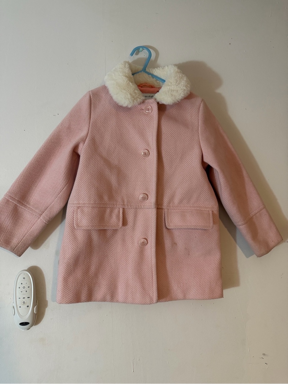 Primark Pale Pink Faux-Fur Collar Pea Coat size 5-6 Years, VGUC